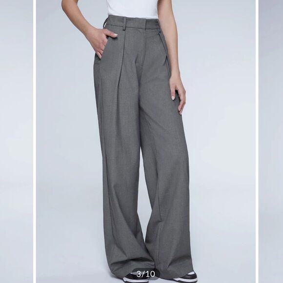 Commense Oversized Trousers Medium Gray High Waist Pleated Front Wide Leg - Picture 2 of 16